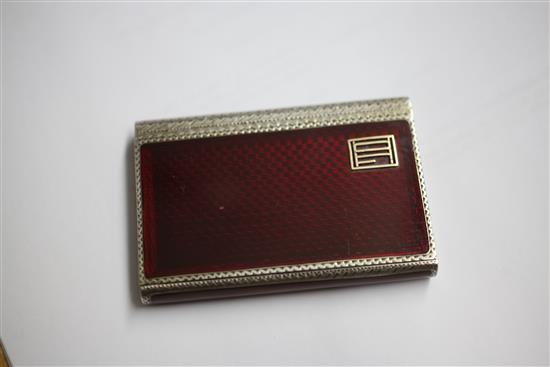 A late 1920s silver and red guilloche enamel cigarette case, approximately 3in.